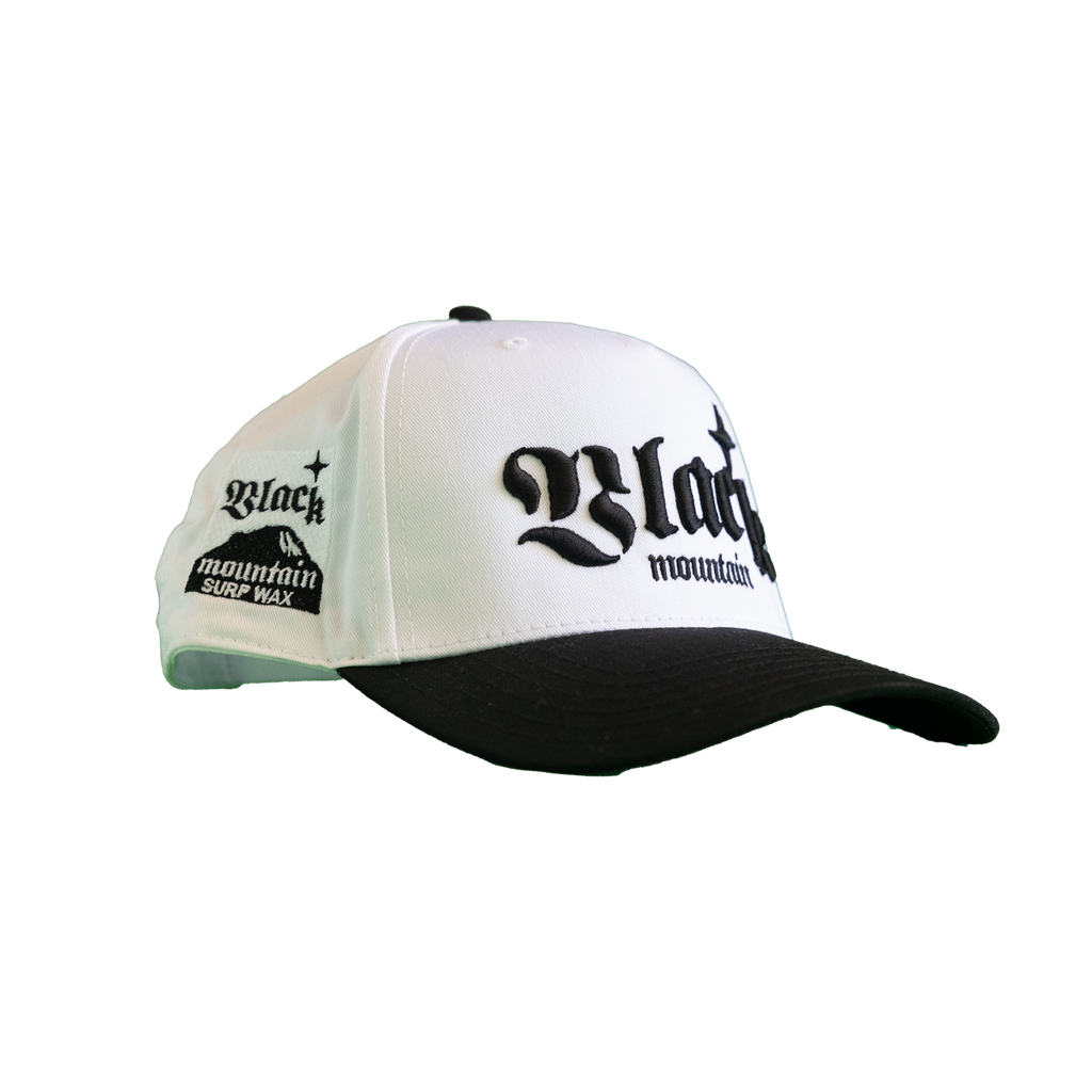 The Black Mountain Snapback Hat — White with Black Brim