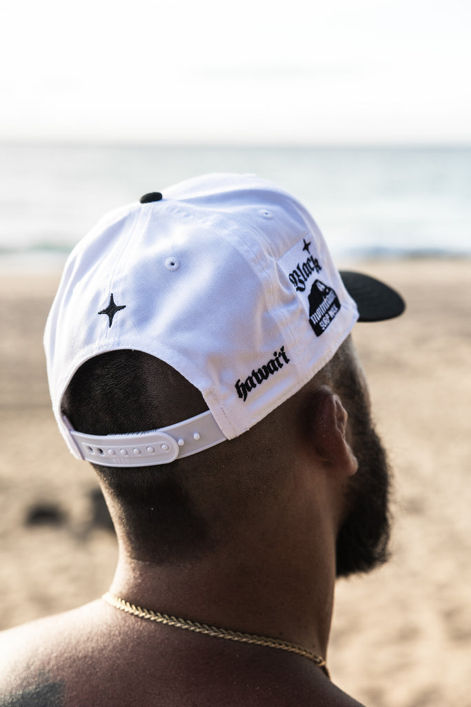 The Black Mountain Snapback Hat — White with Black Brim